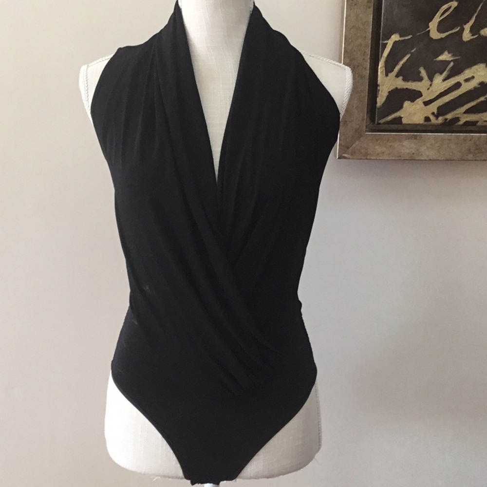 Marciano Black Draped Neck Bodysuit